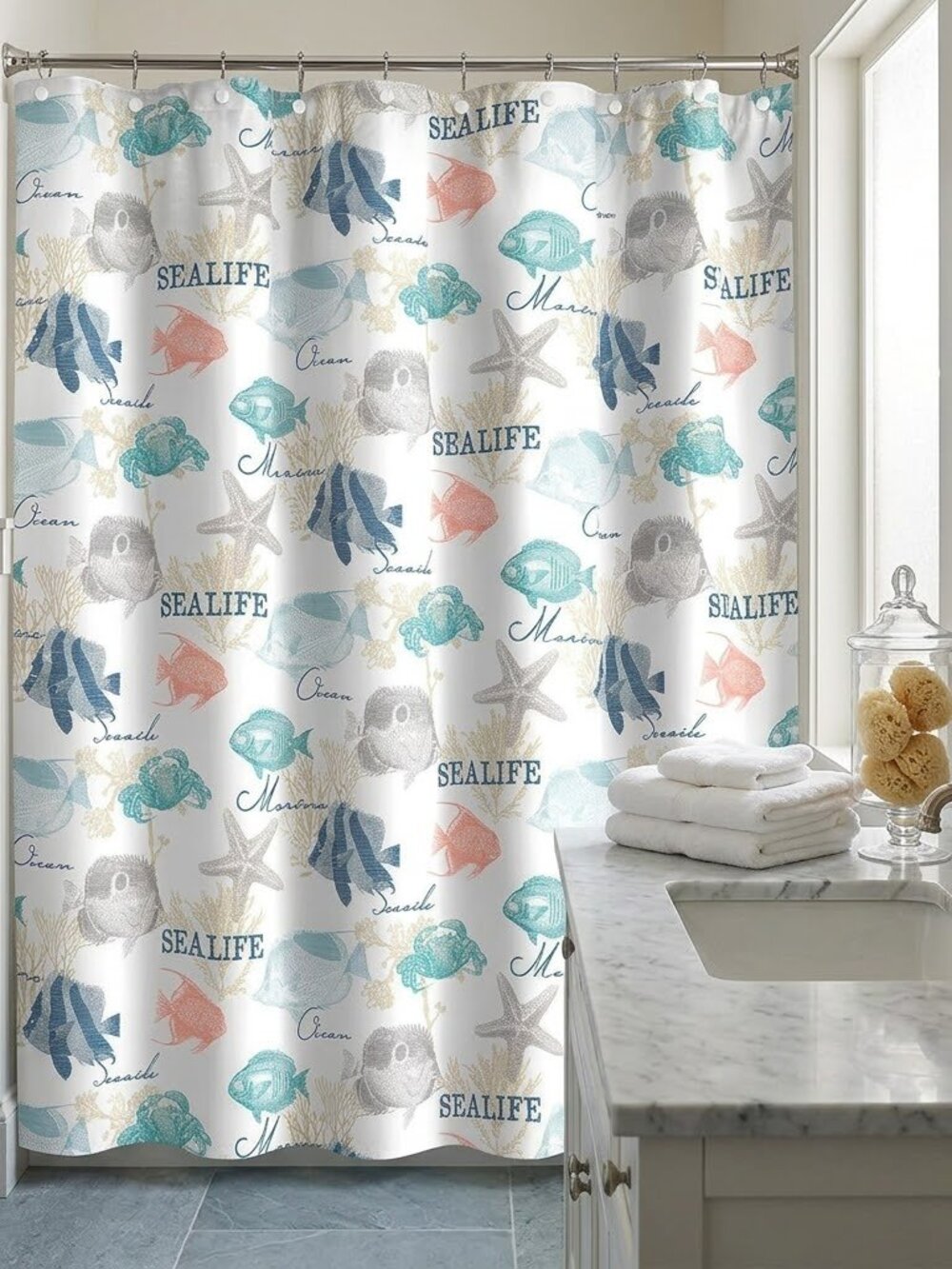 Destinations Seaside bay Cotton Starfish Seashells 72x72 shower curtain